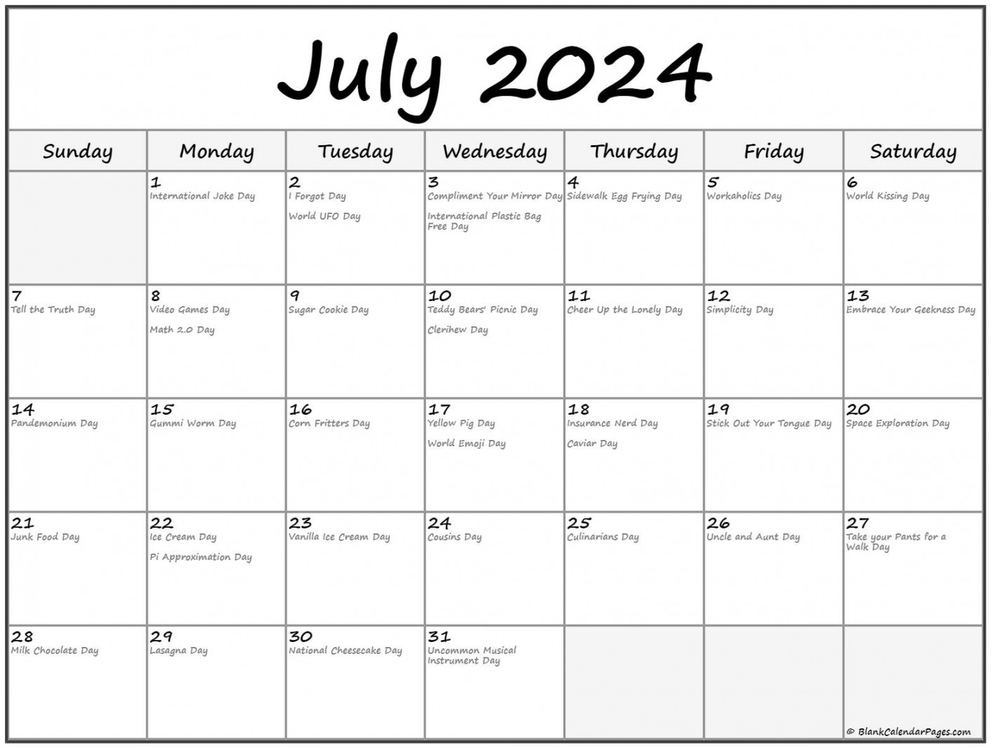 July  with holidays calendar