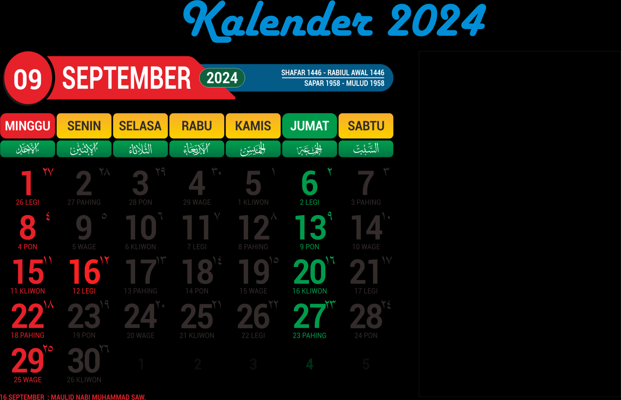 Kalender Jawa  Bulan September, Template Siap Download PNG PDF