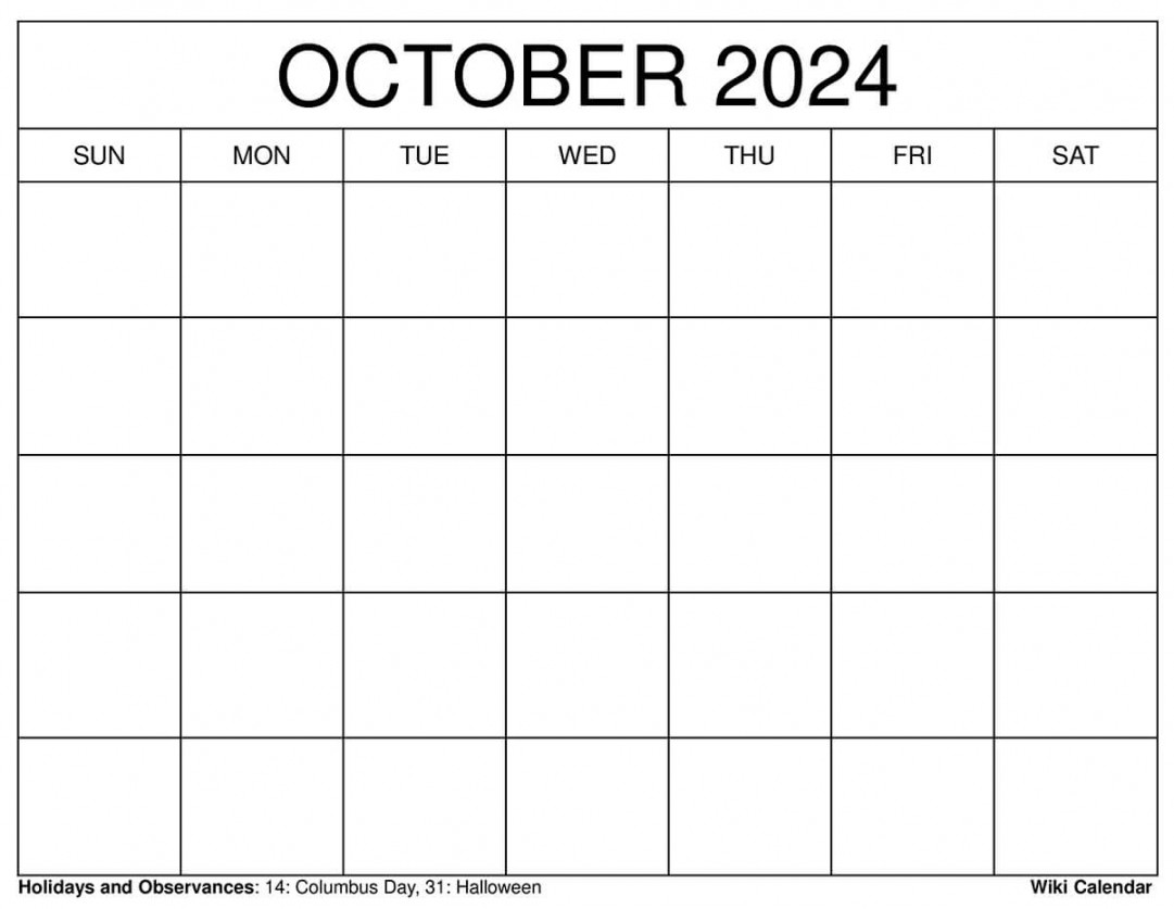 Printable October  Calendar Templates With Holidays