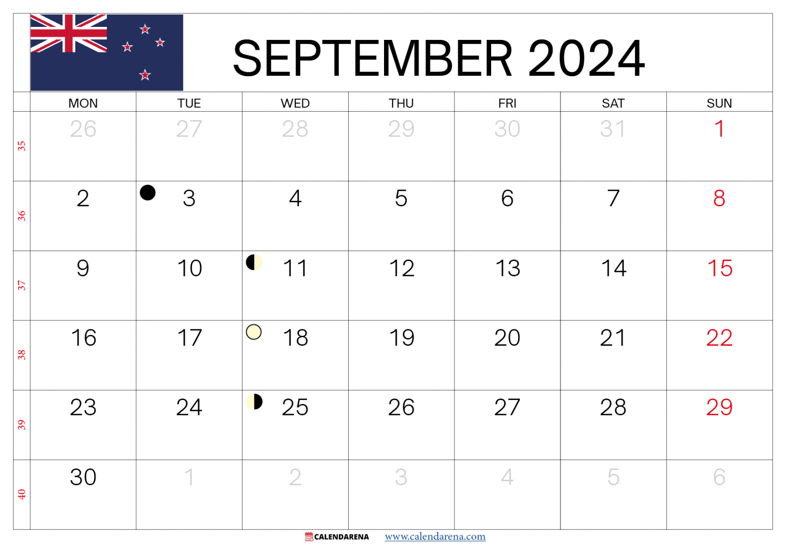 September  Calendar Nz