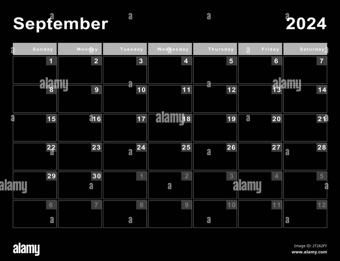 September  calendar, week start Sunday, modern design Stock