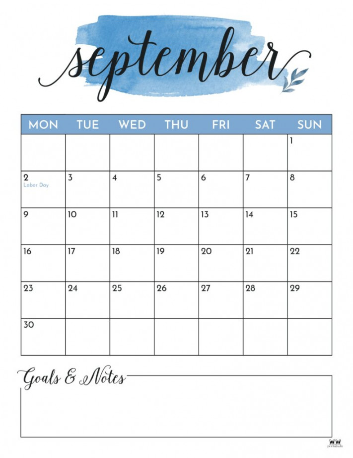 September  Calendars -  FREE Printables  Printabulls