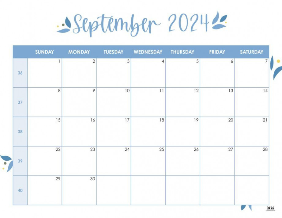 September  Calendars -  FREE Printables  Printabulls