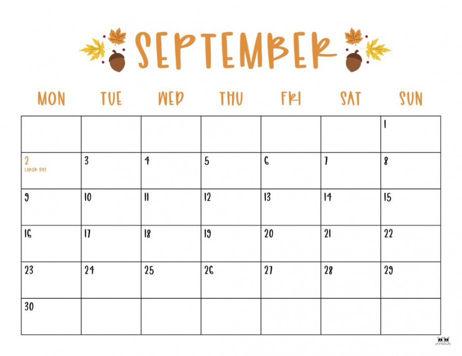 September  Calendars -  FREE Printables  Printabulls