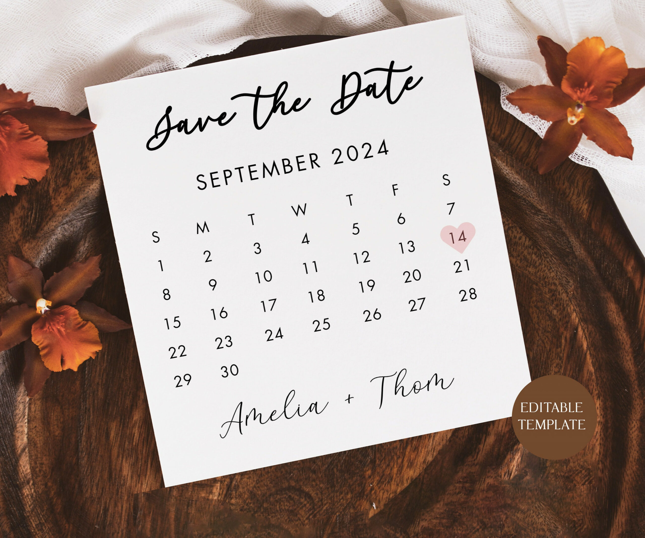 Bridesmaid Save the Date Calendar Template, Modern Bridesmaid