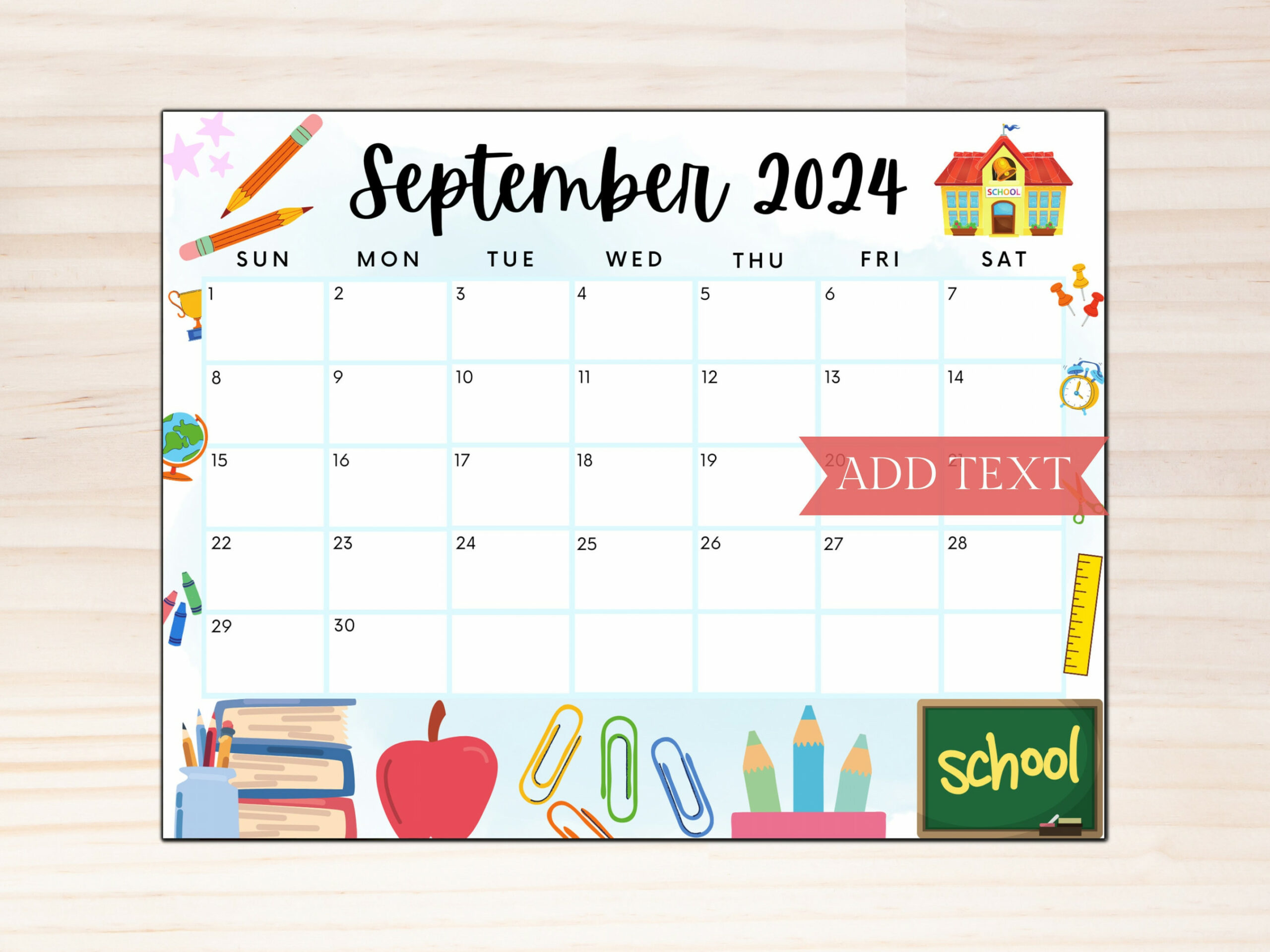 Editable September  Calendar, Cute Printable Calendar, Back to