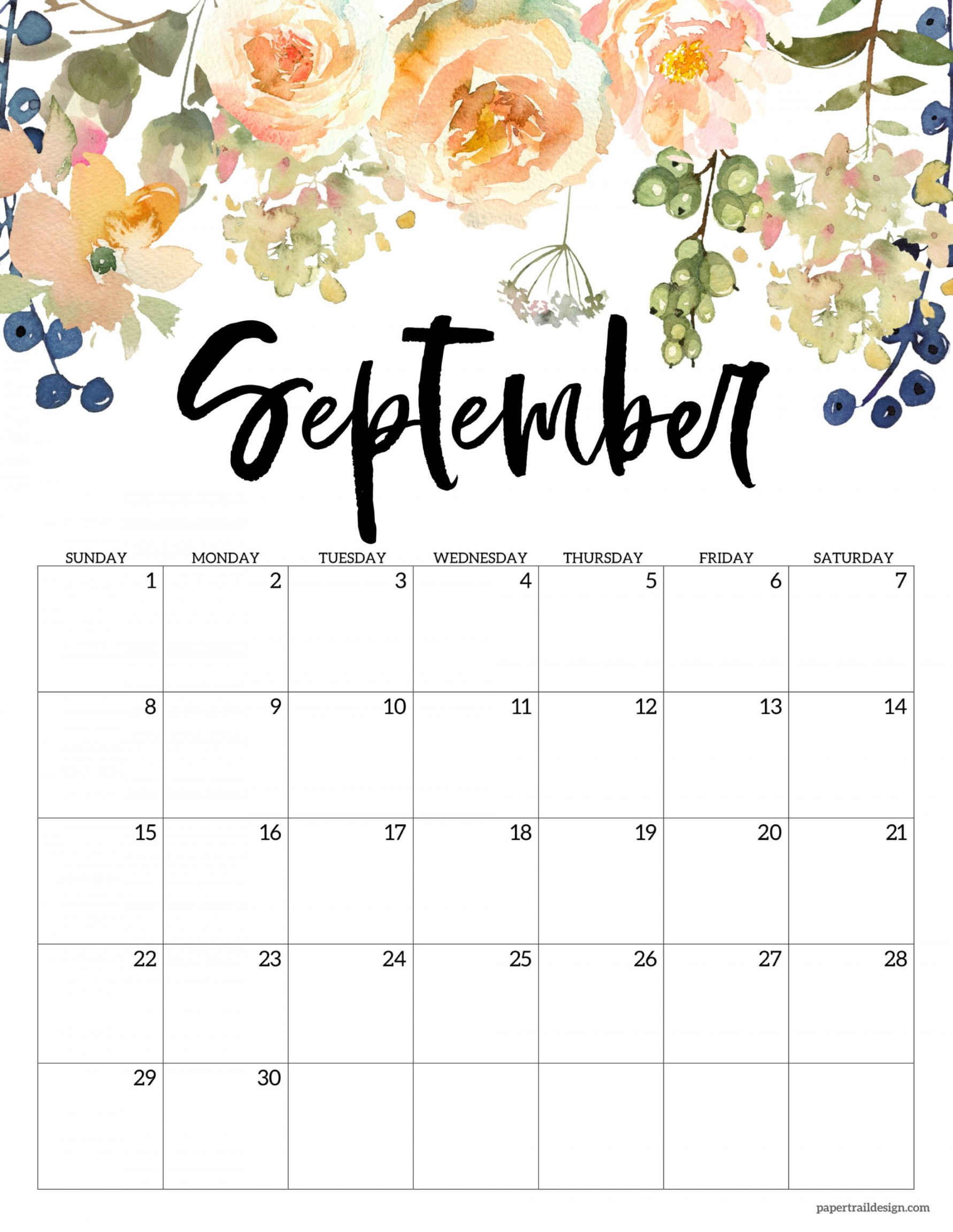 Floral Calendar Printable - Paper Trail Design