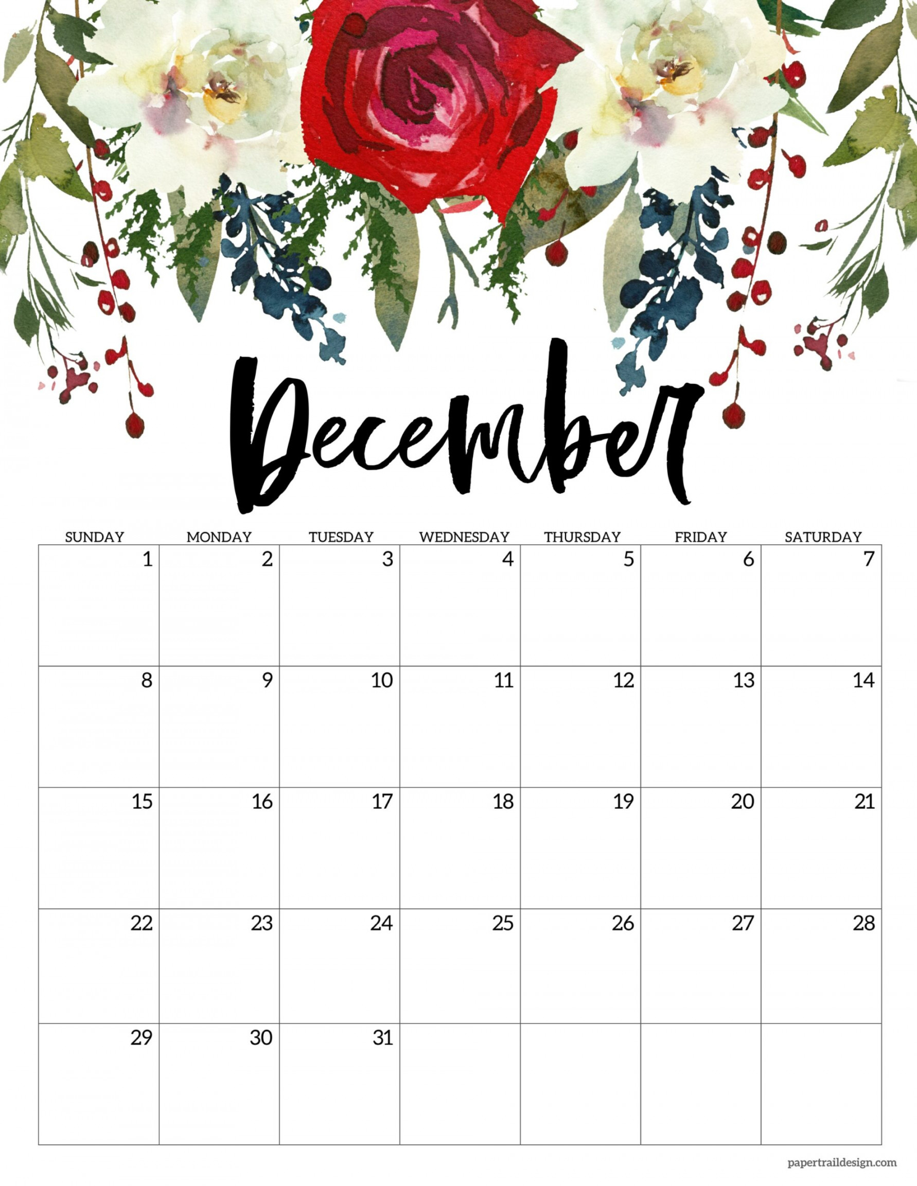 Floral Calendar Printable - Paper Trail Design