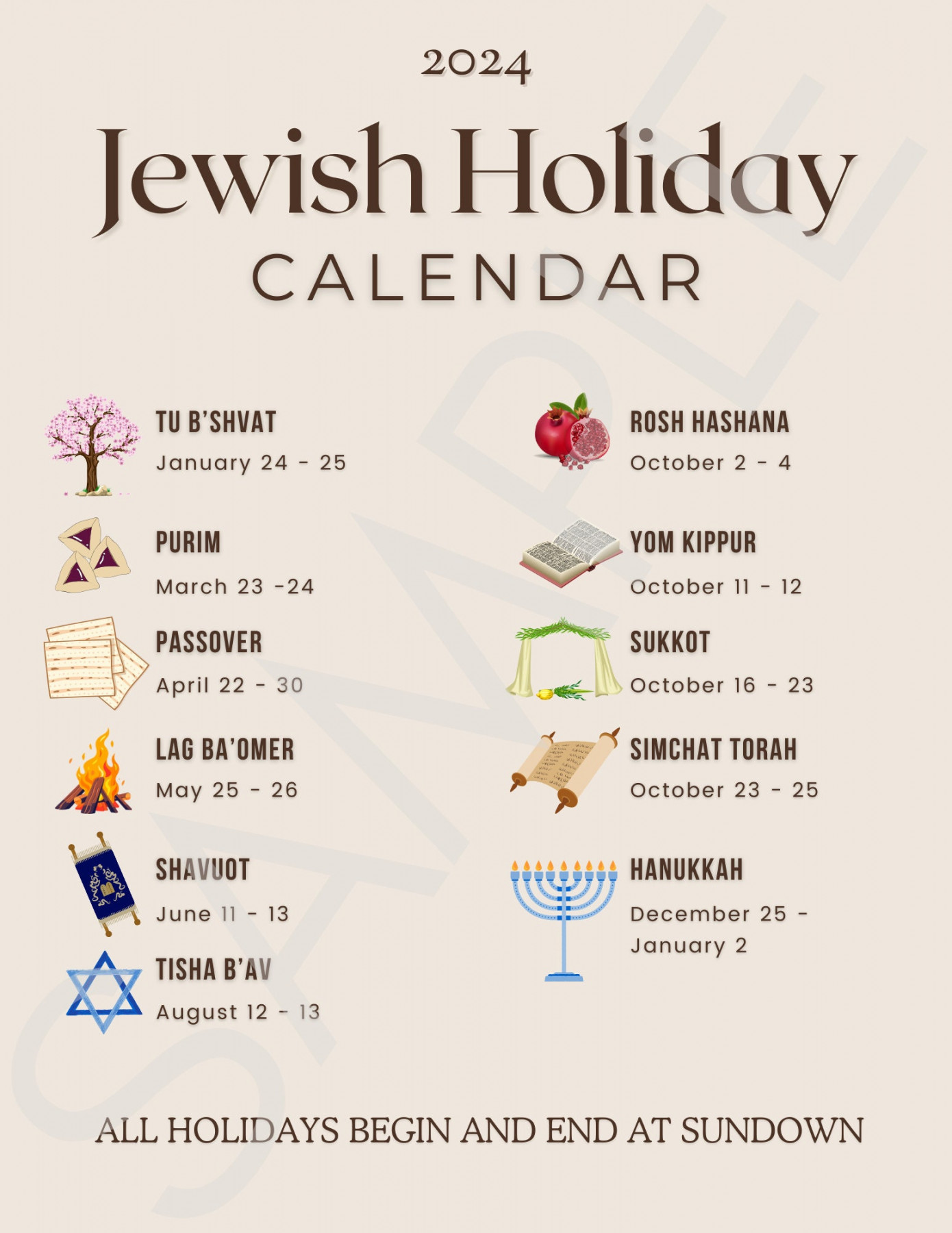 Jewish Holiday Calendar