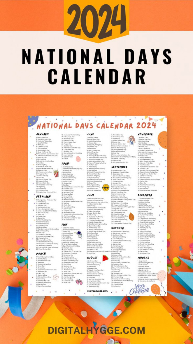 National Days Calendar  Printable PDF