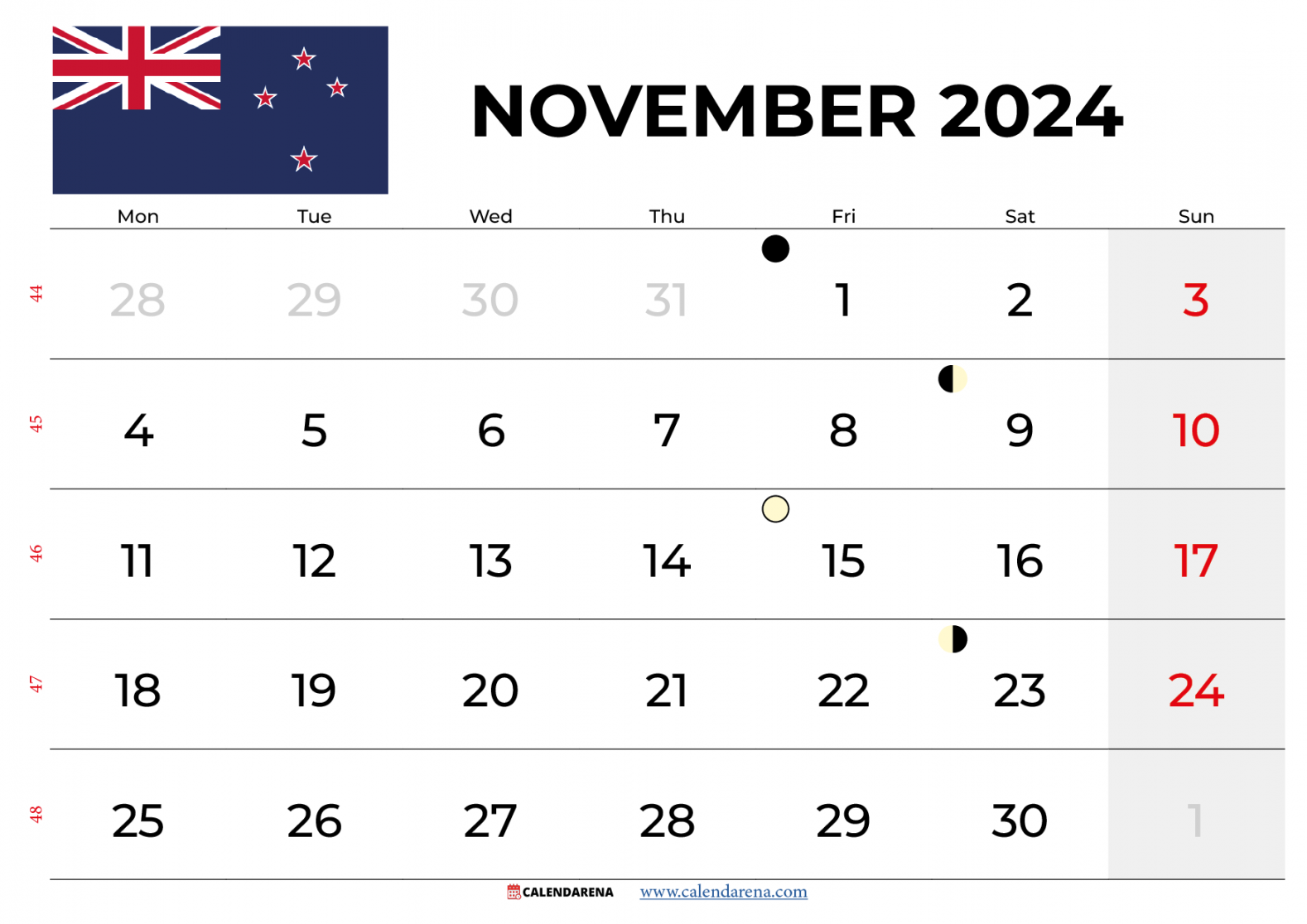 November Calendar  Nz