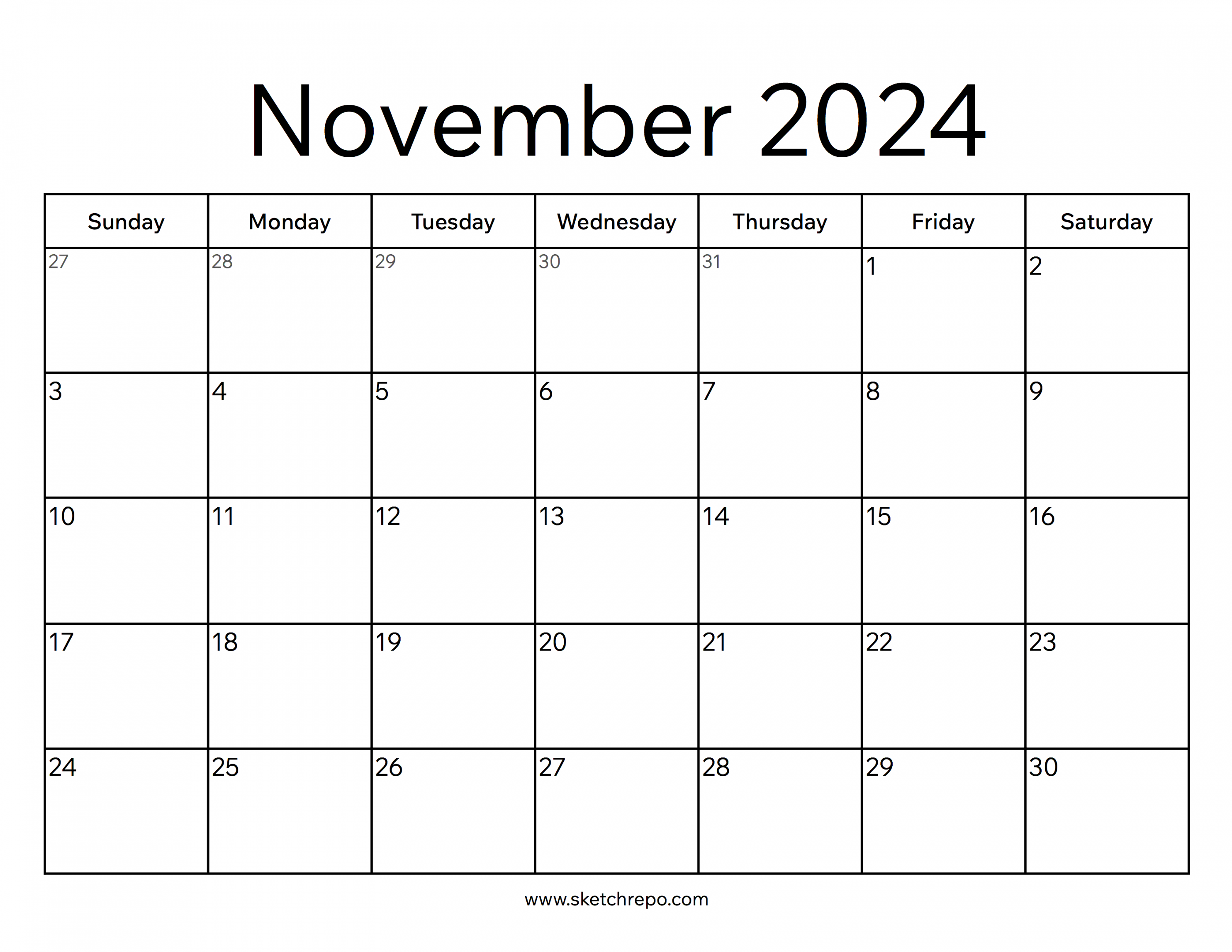 November  Calendar – Sketch Repo