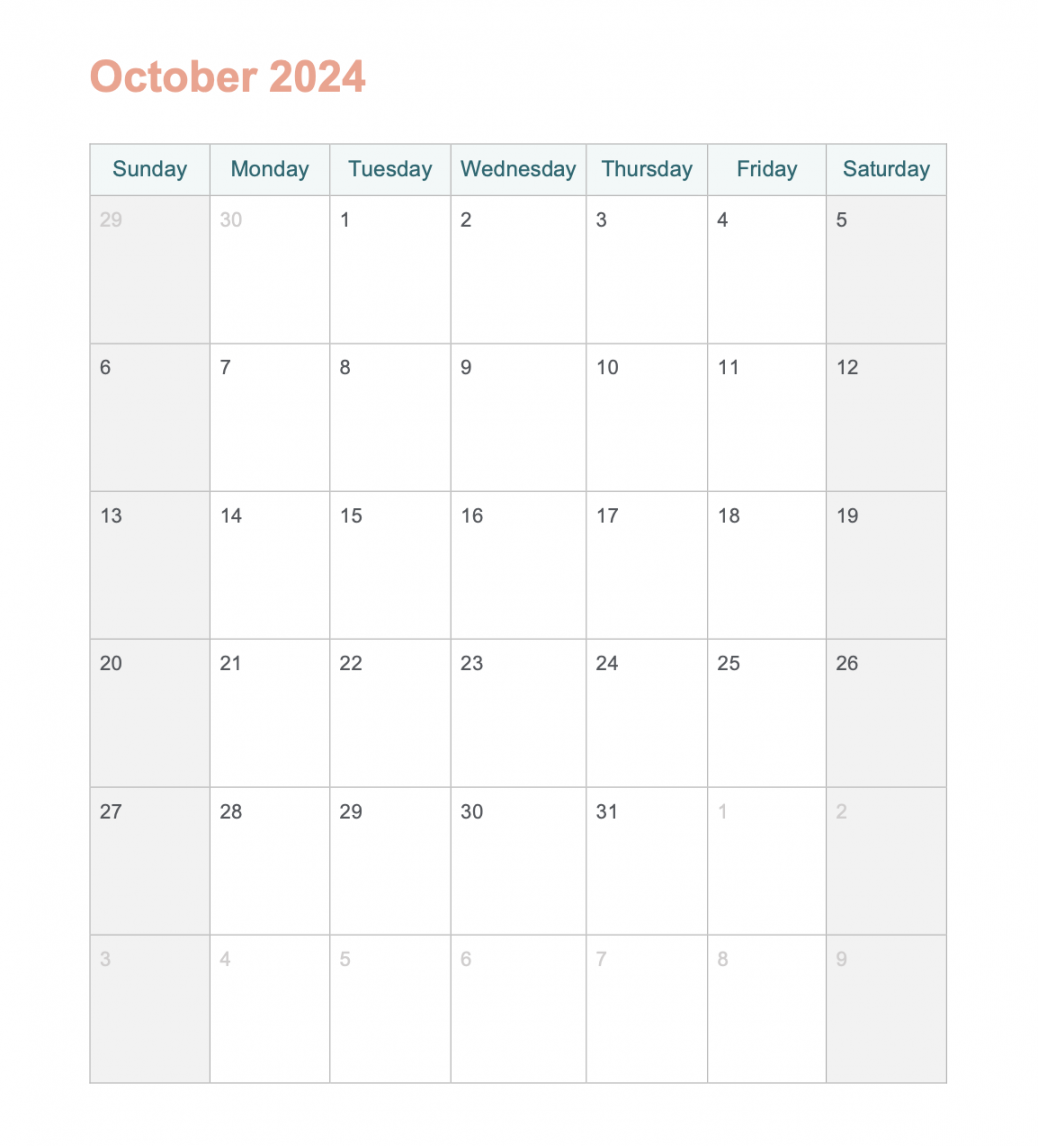 October  printable calendar with Word - Agendrix