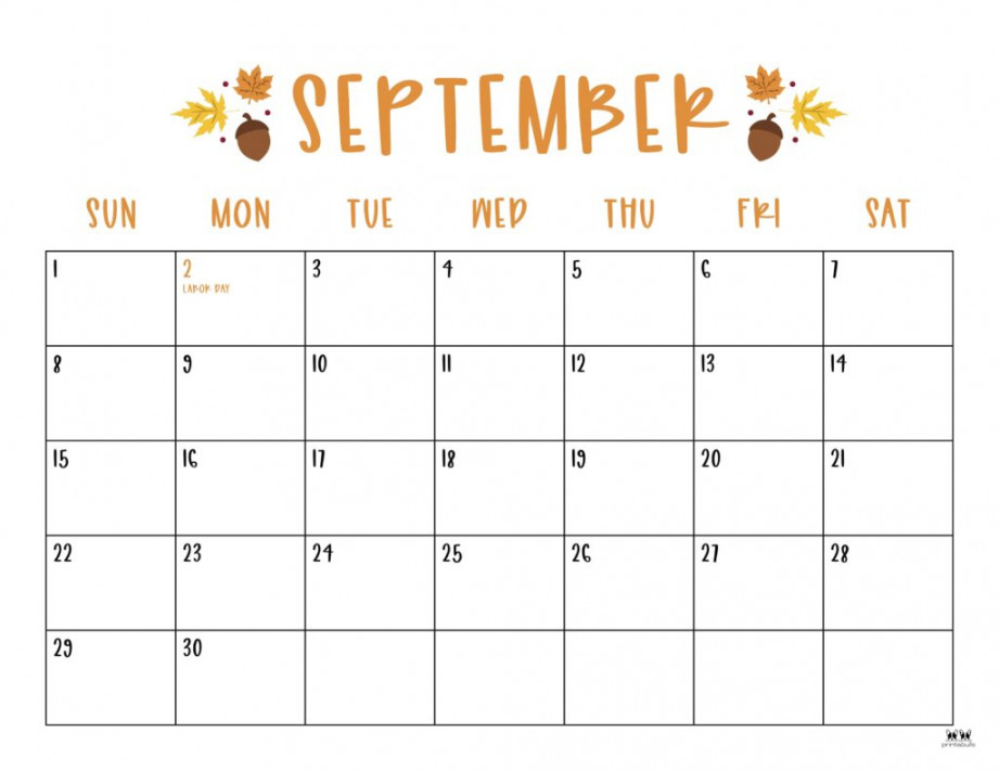 September  Calendars -  FREE Printables  Printabulls