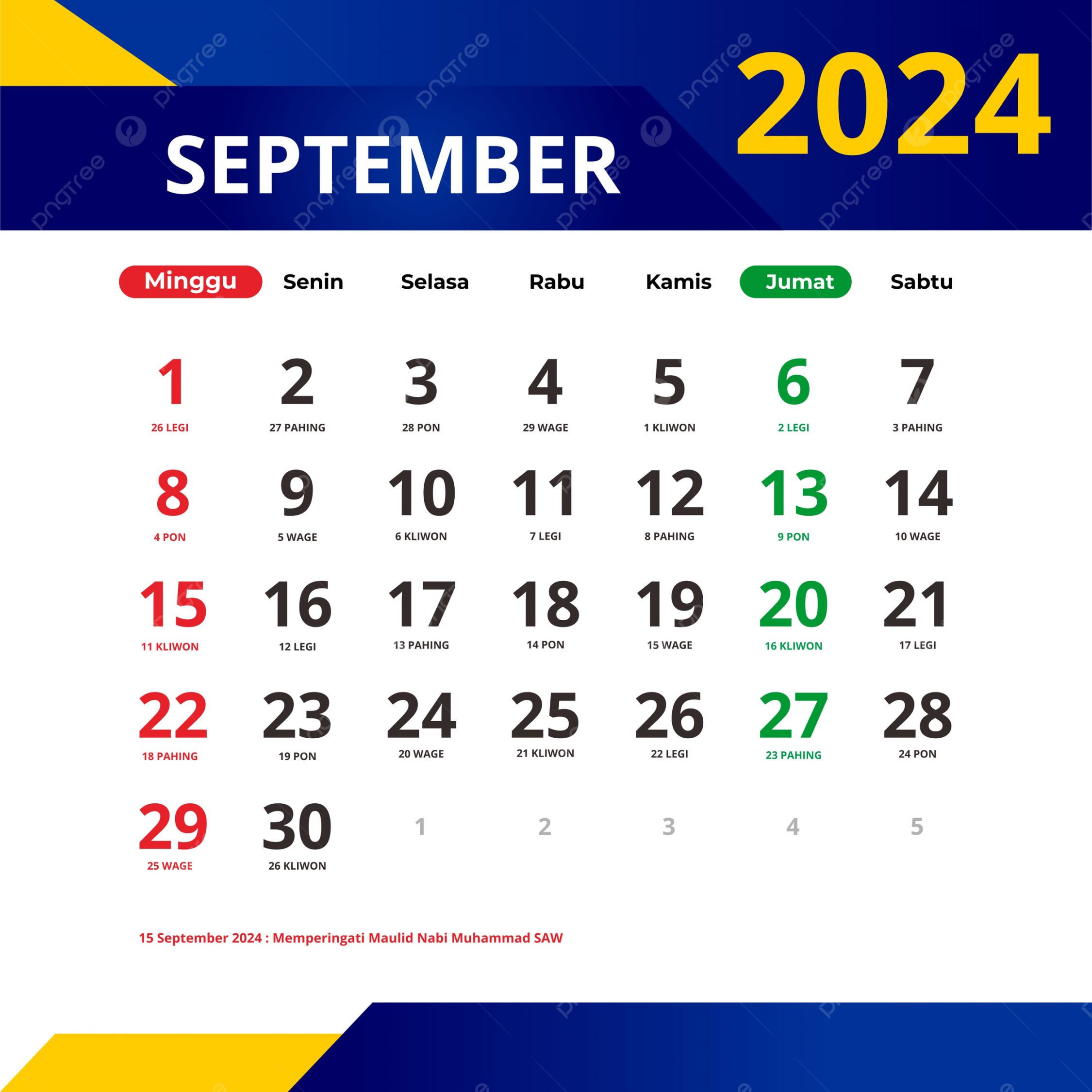 September  Indonesian Calendar Vector Template Download on Pngtree