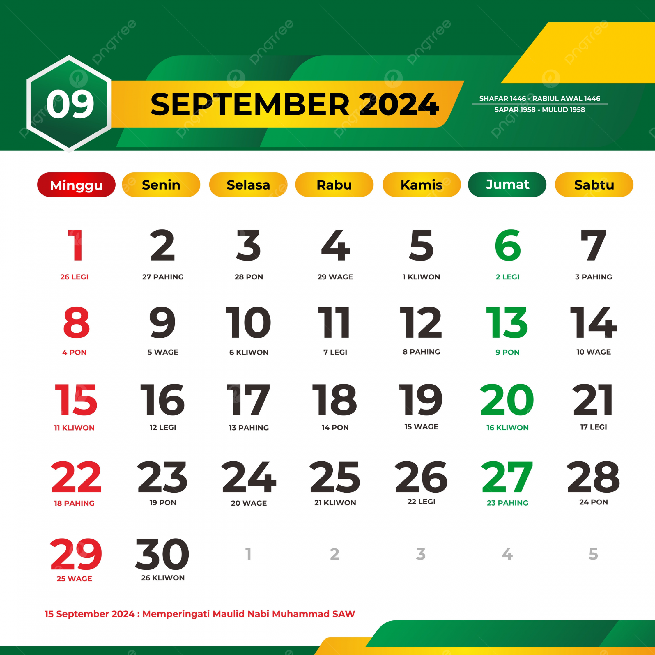 September  Indonesian Calendar Vector Template Download on Pngtree