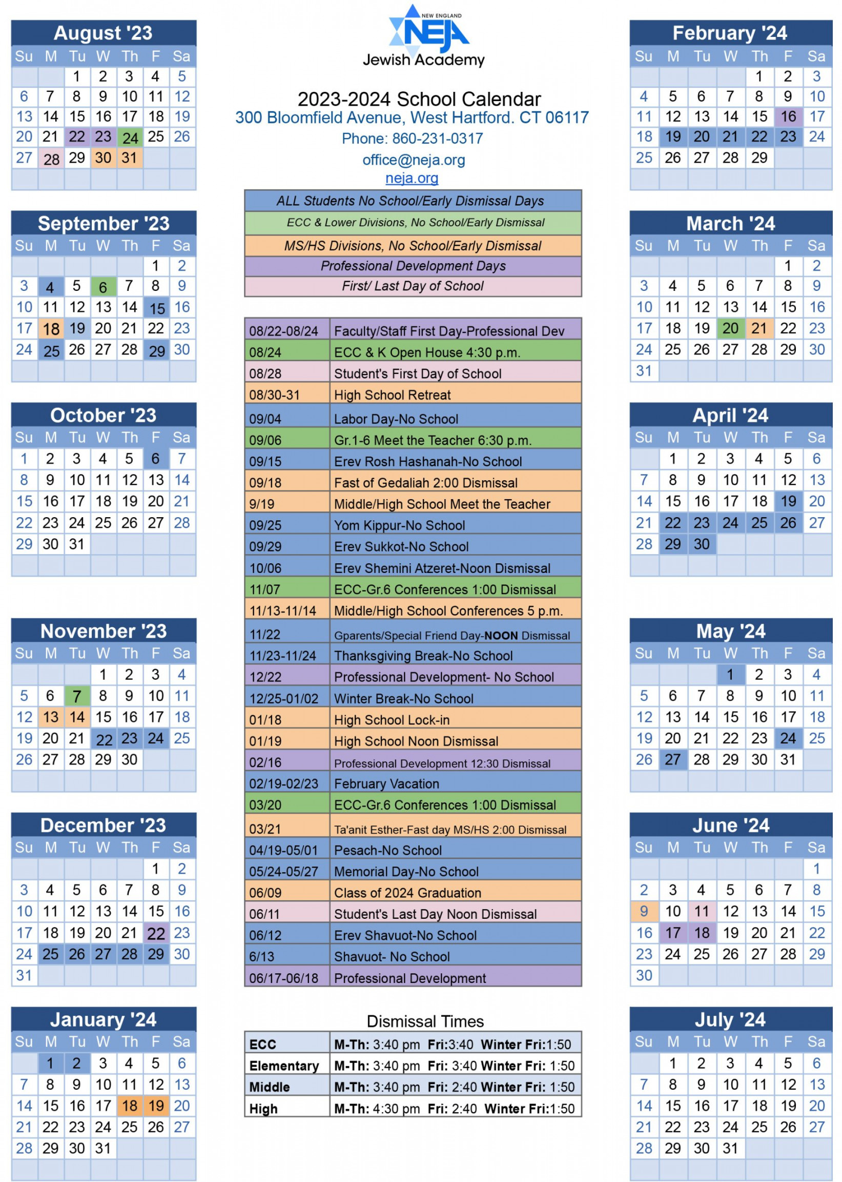 At A Glance Yearly Calendar - New England Jewish Academy