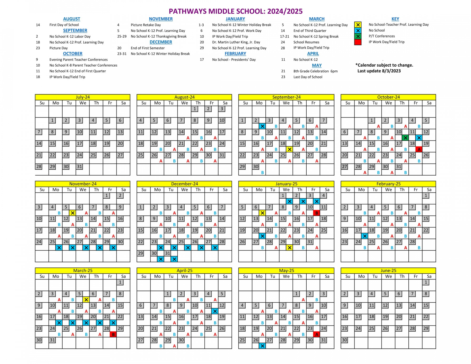 Bell Schedule and AB Calendar  Pathways Middle School