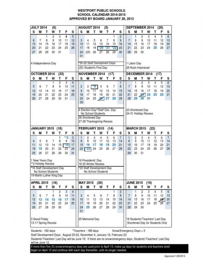 Calendar Westport  PDF