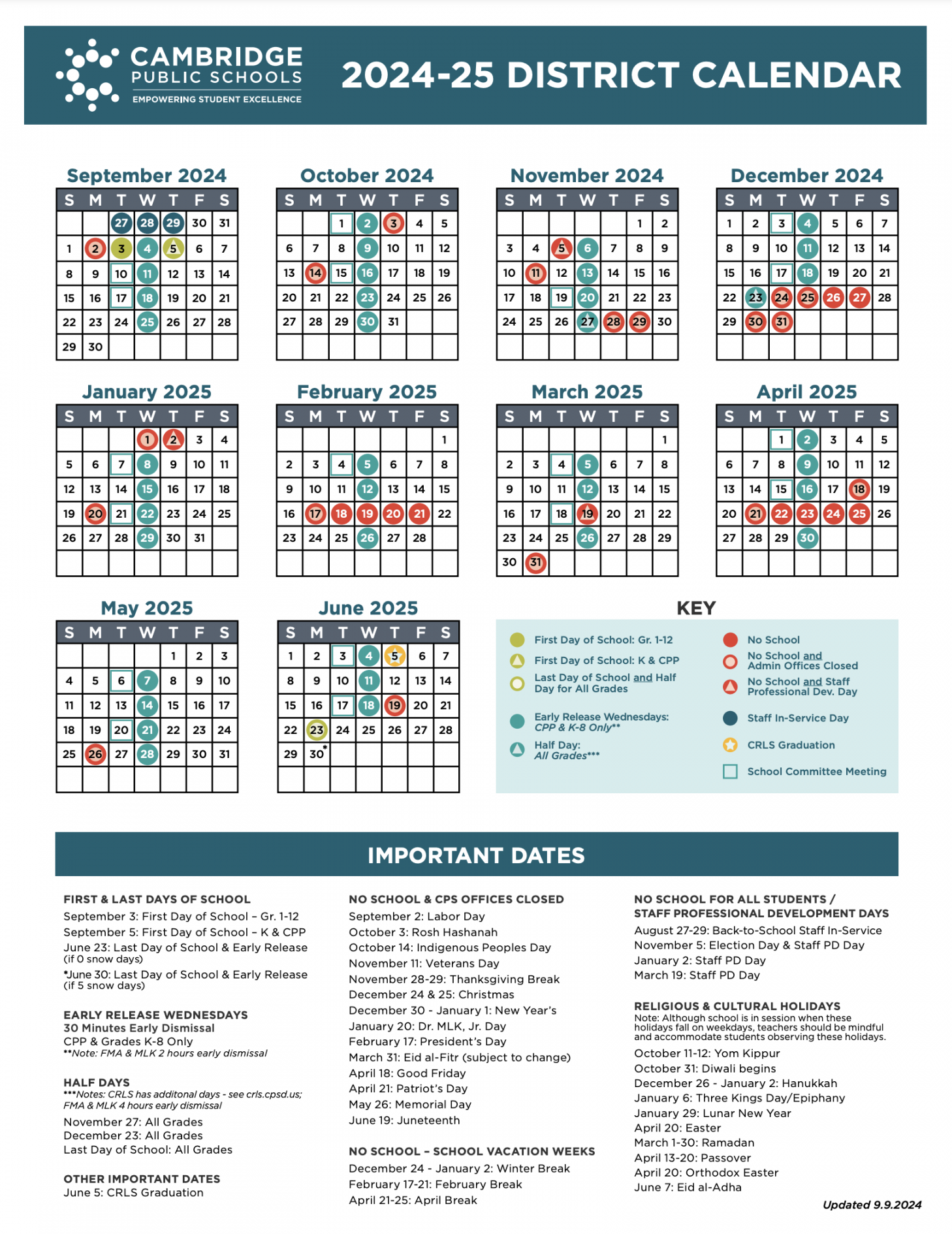 District Calendar - Cambridge Public Schools