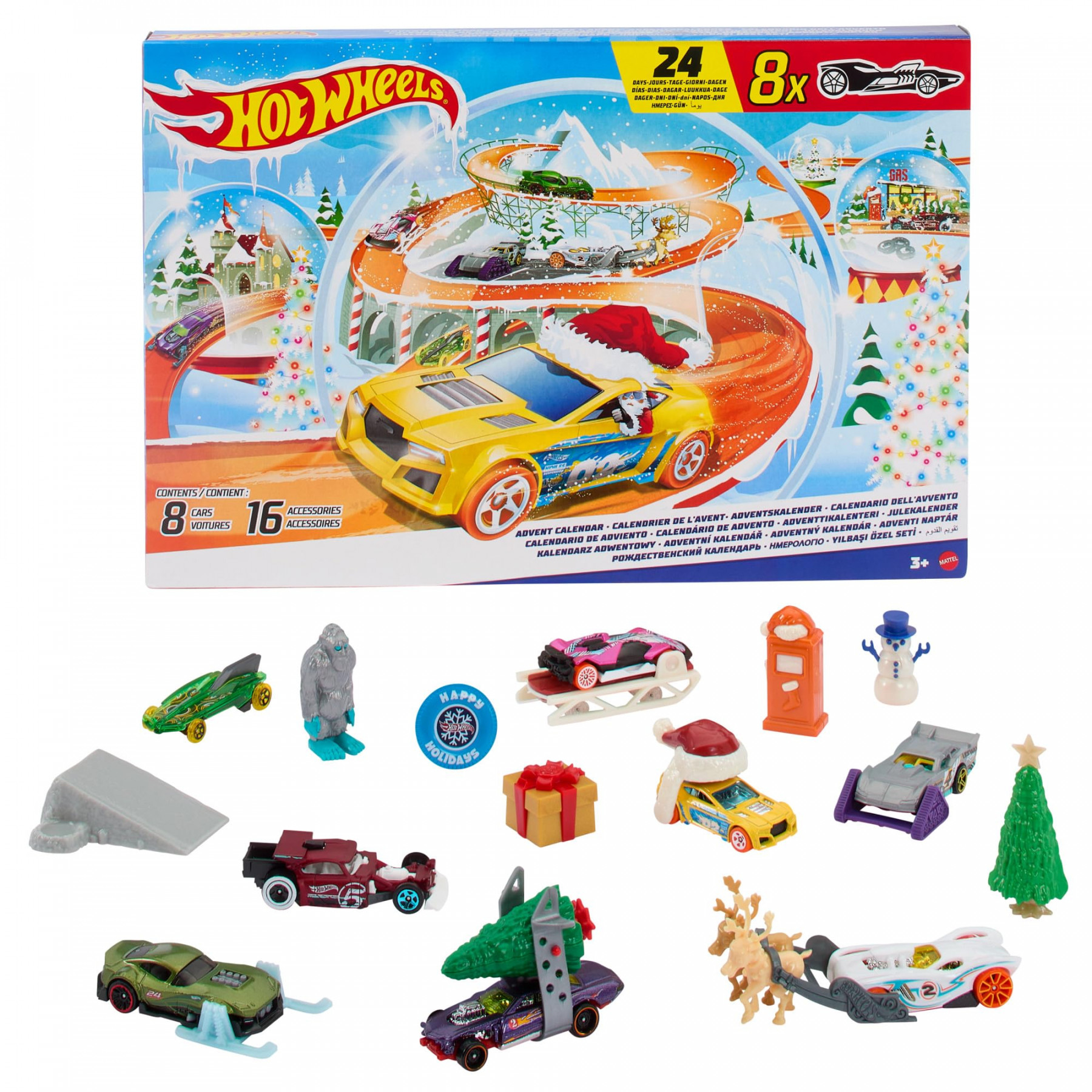 Hot Wheels Toy Cars, Advent Calendar ,  Hot Wheels Cars in Scale :,  Behind  Numbered Doors Hide 6 Winter Accessories and a Play Mat, HTG: