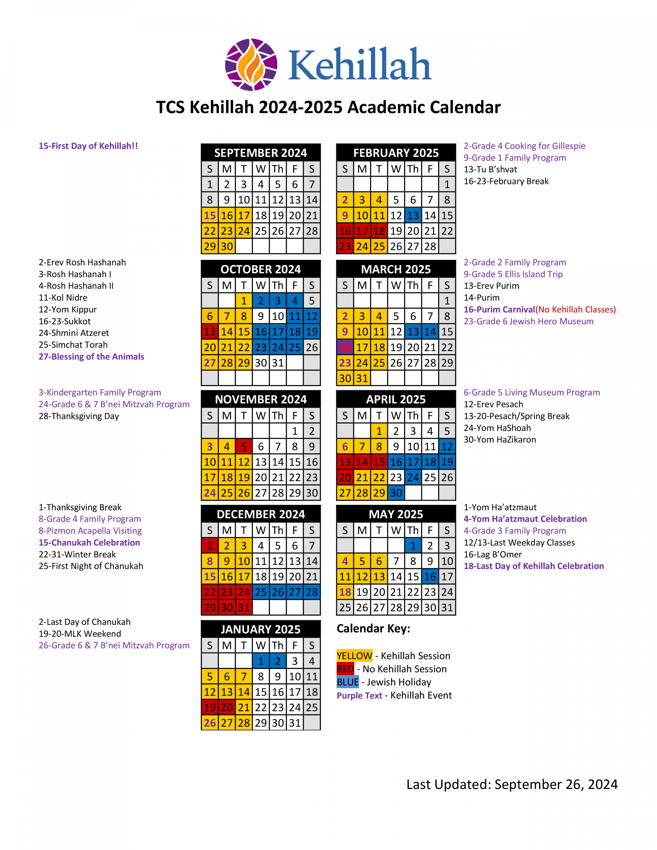 Kehillah Calendar - TCS