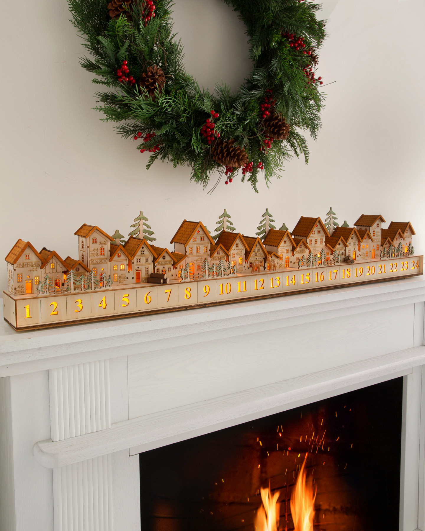 Natural Lit Wooden Christmas Village Advent Calendar  Balsam Hill