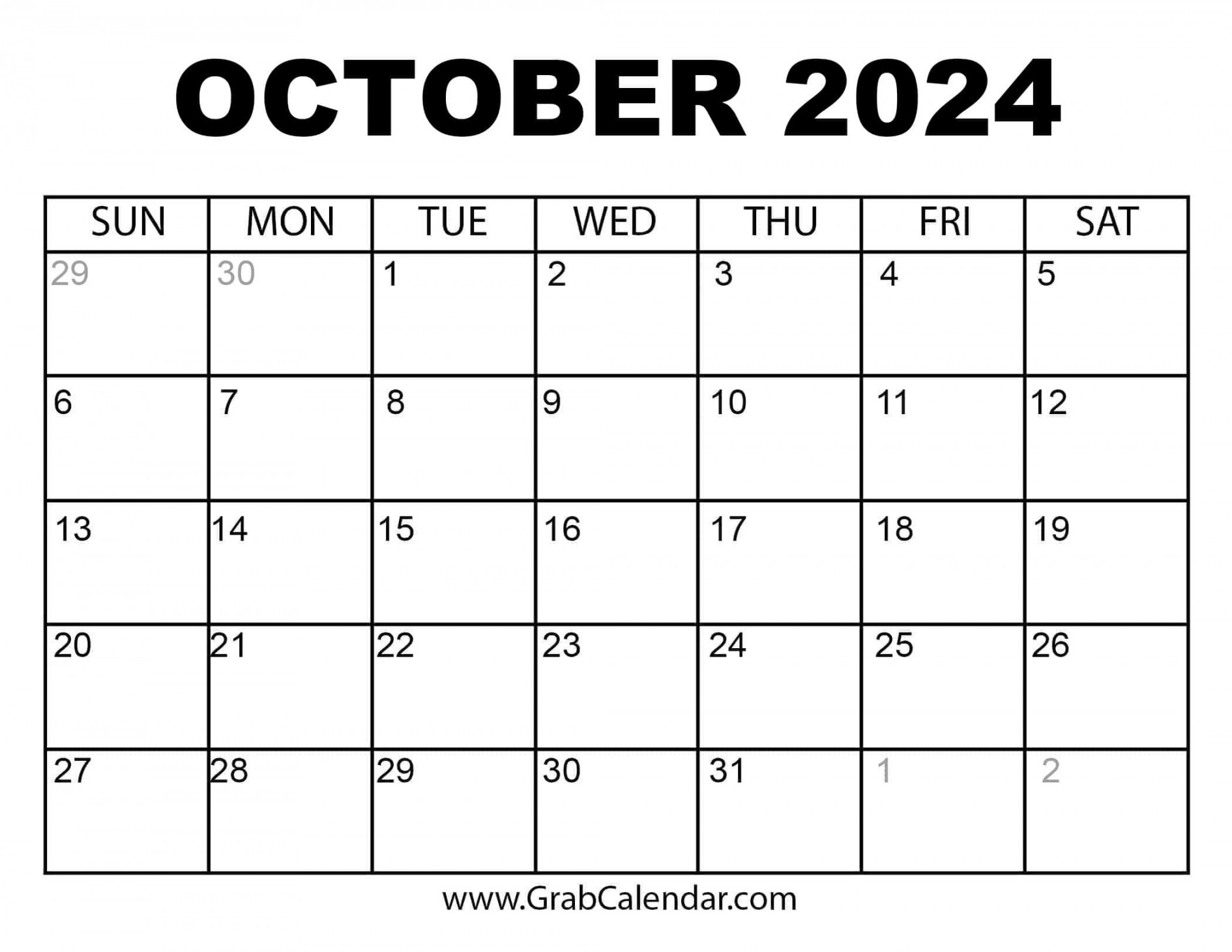 Printable October  Calendar