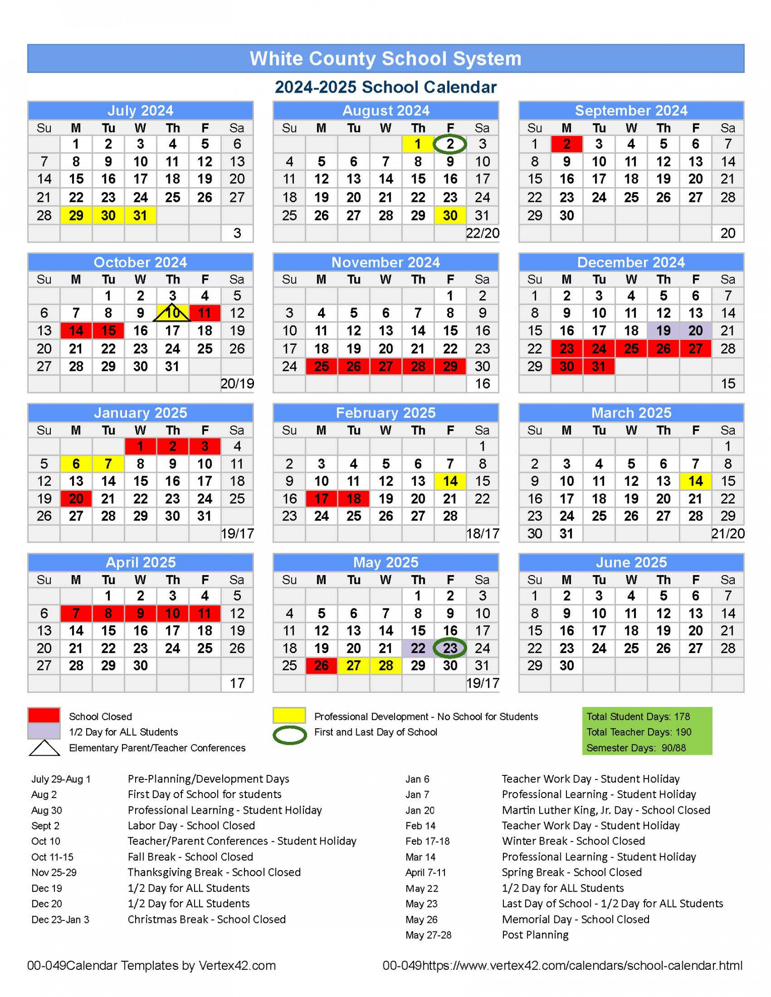 School Calendar - White County School System