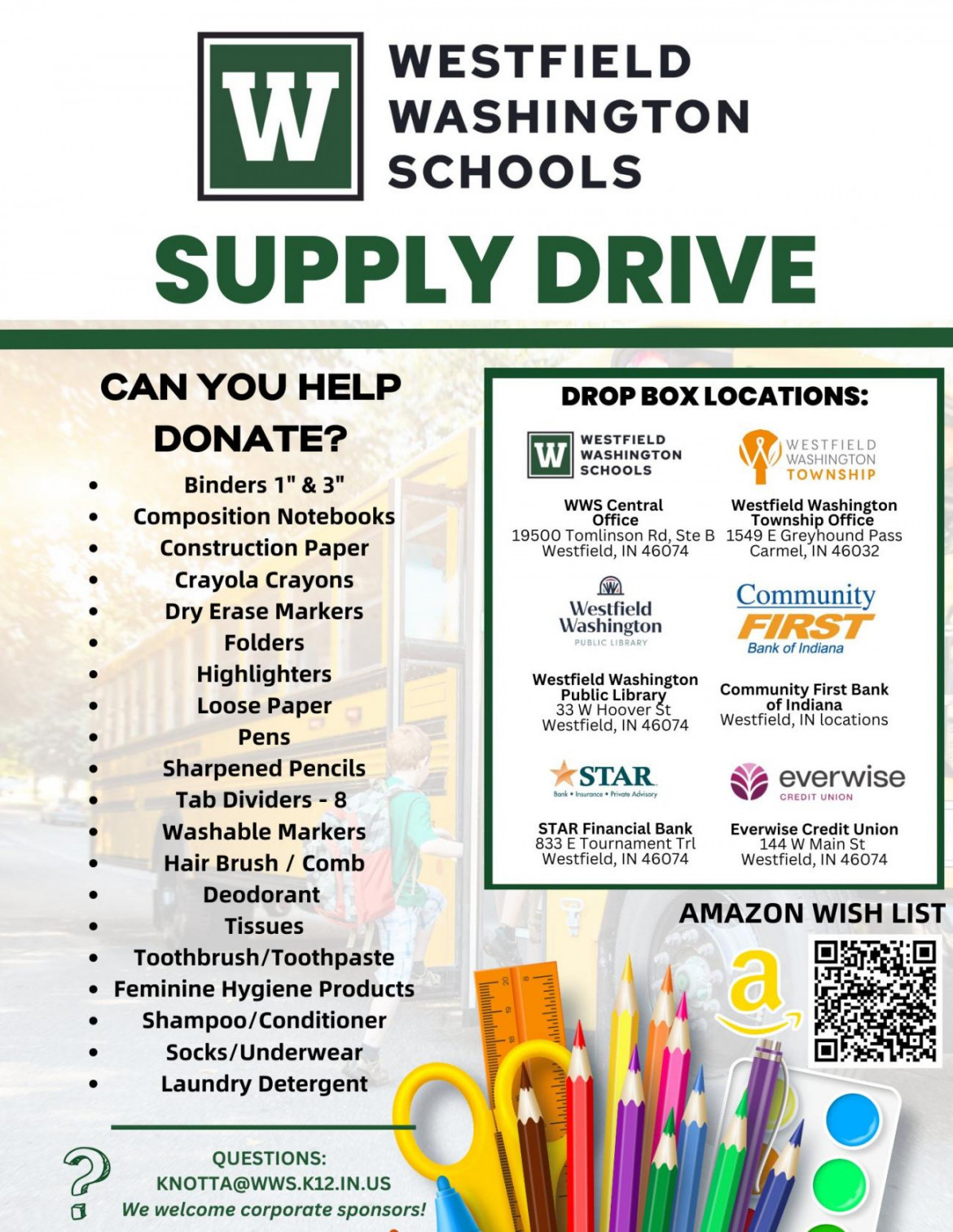 Westfield Washington Schools Supply Drive