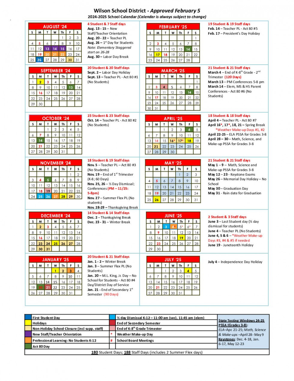 Wilson School District Calendar - - Wilson School District