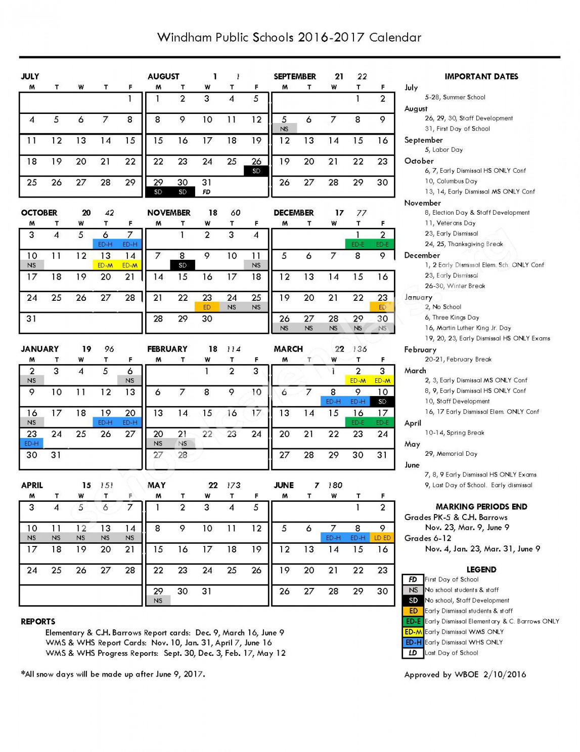 Windham Public Schools Calendars – Willimantic, CT