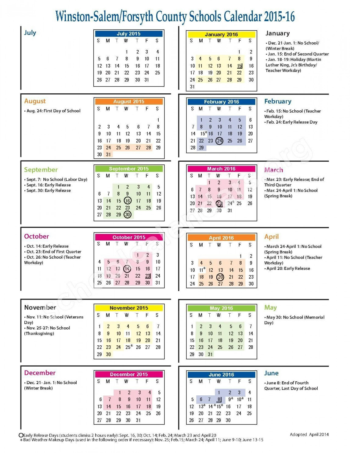 Winston Salem Forsyth County Schools Calendar Pdf - New Ideas Calendar