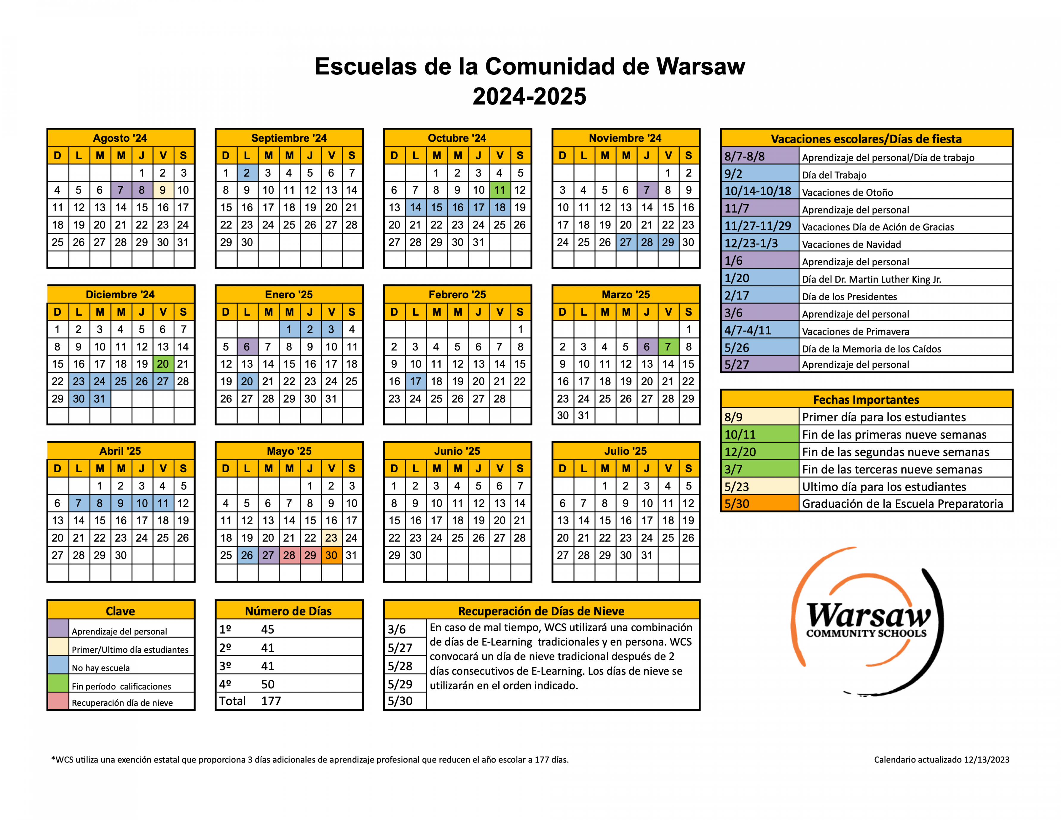 Calendars  Warsaw Community Schools