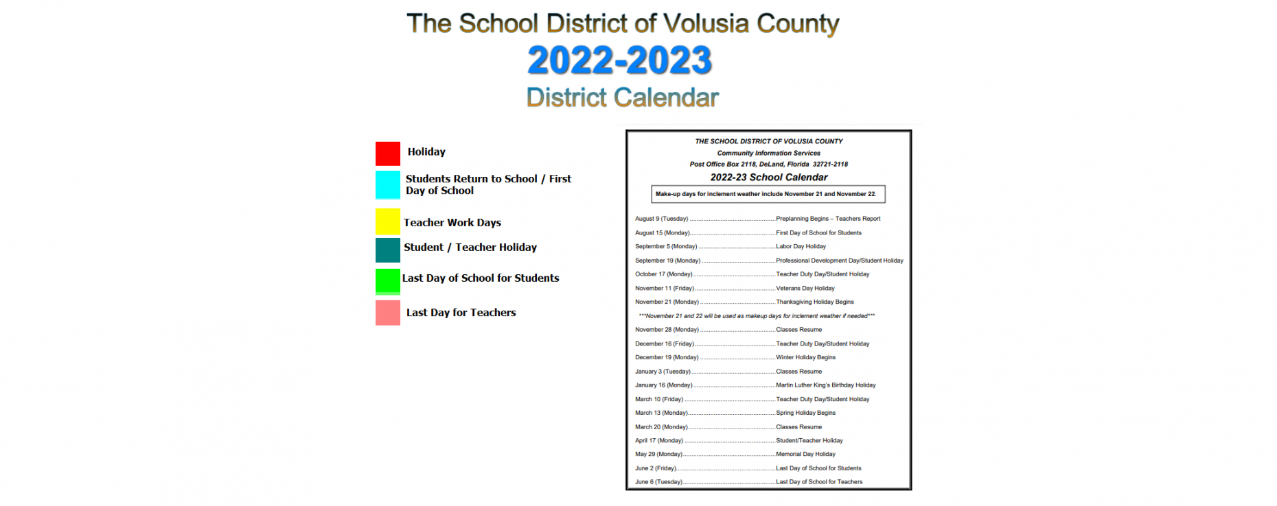 Deland Middle School - School District Instructional Calendar