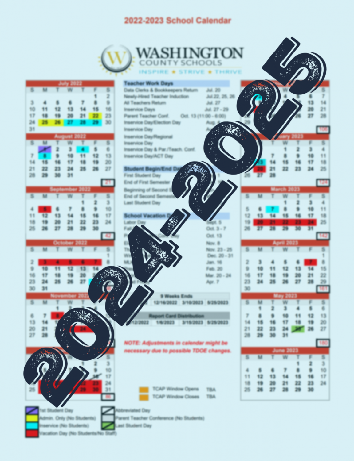 District Calendar  Washington County Schools