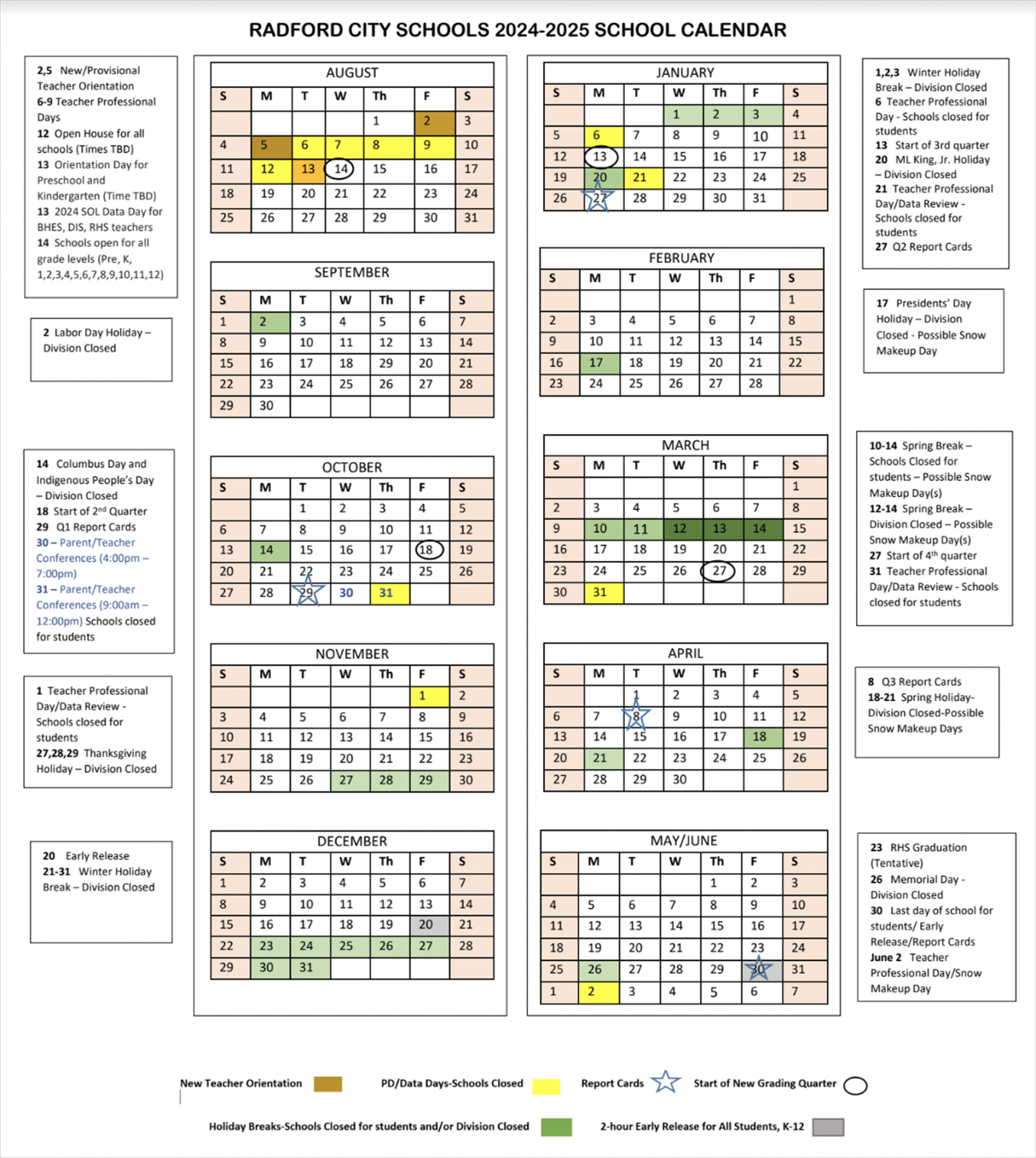 - School Calendar - Radford City Schools