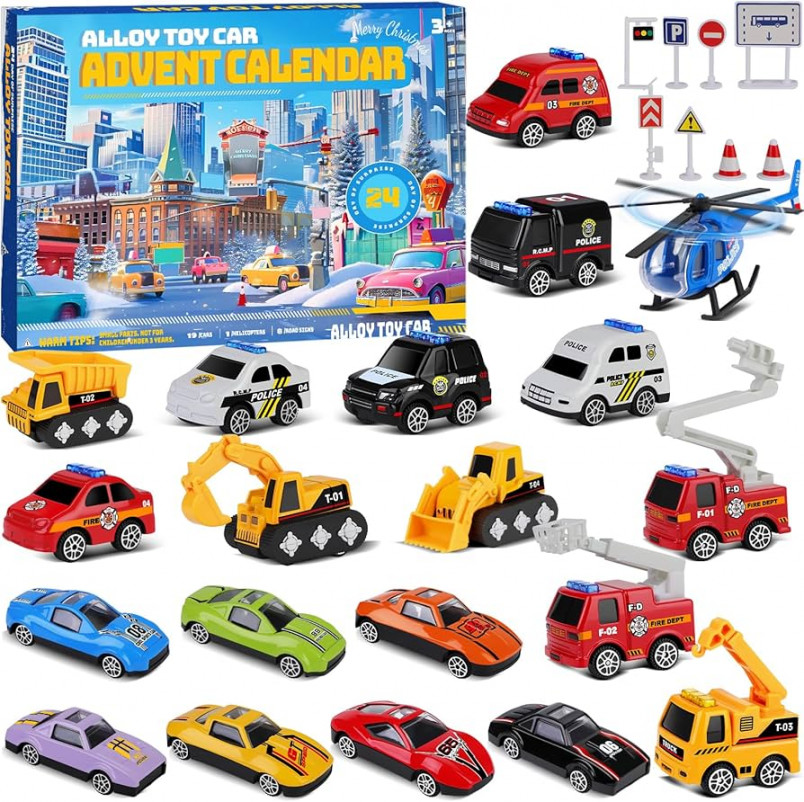 Christmas Advent Calendar for Kids,  Days Countdown Calendar Toys  with Diecast Cars Set for Boys Kids Party Favors : Amazon.com