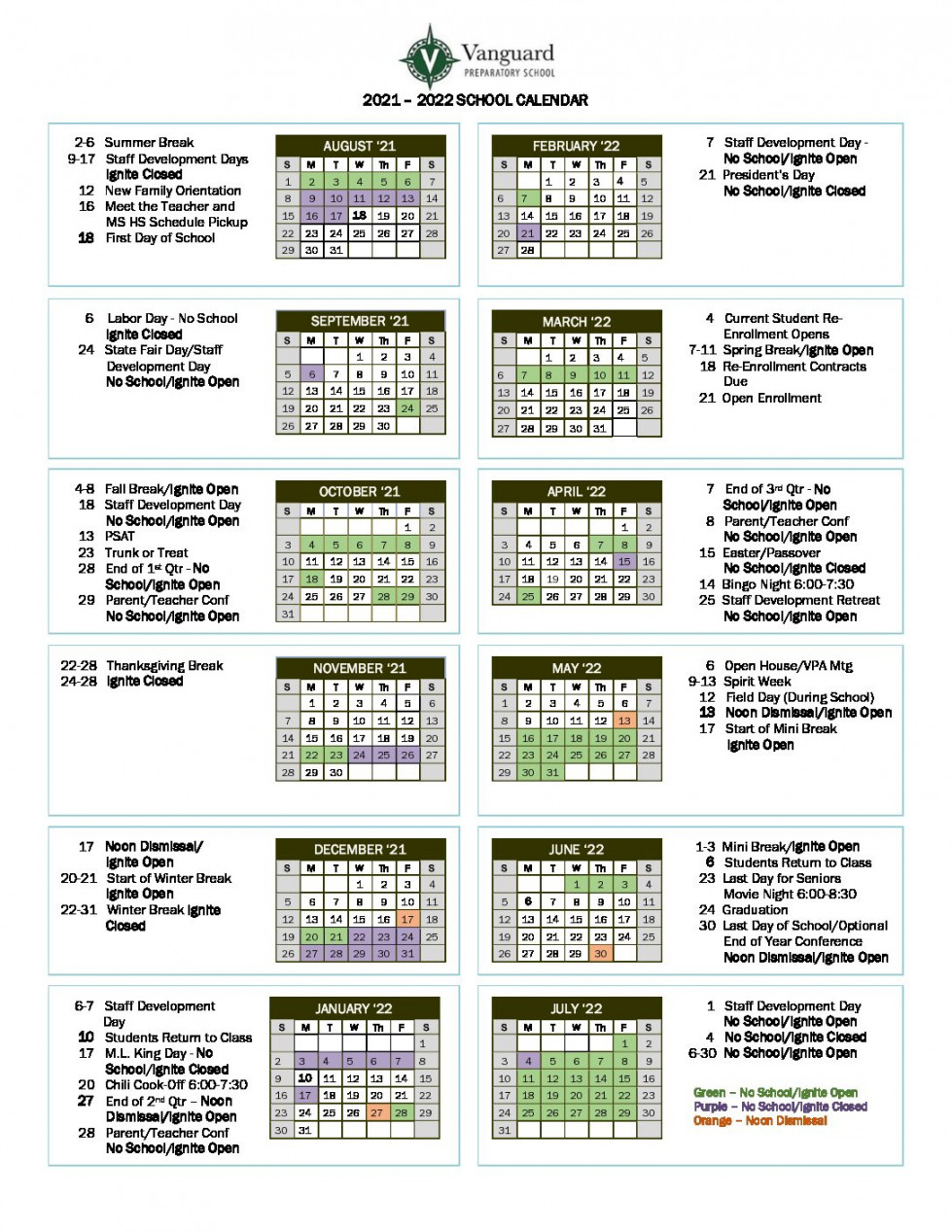 - School Calendar_Final  Vanguard Preparatory School