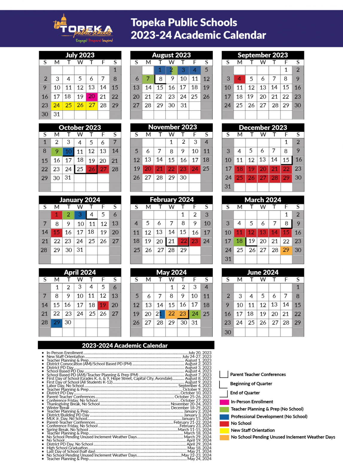 - Academic Calendar - Topeka Public Schools