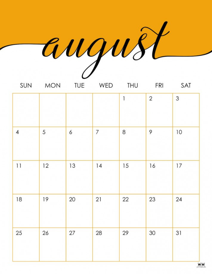 August  Calendars -  FREE Printables  Printabulls