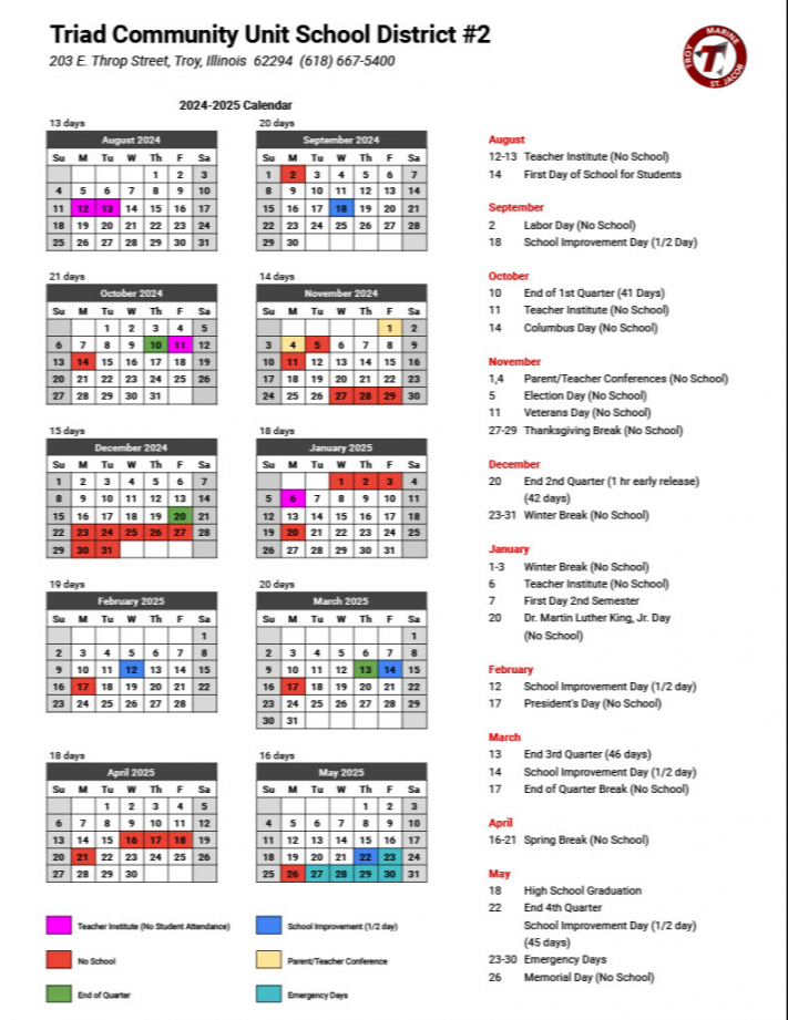 Calendar  Triad Community Unit #