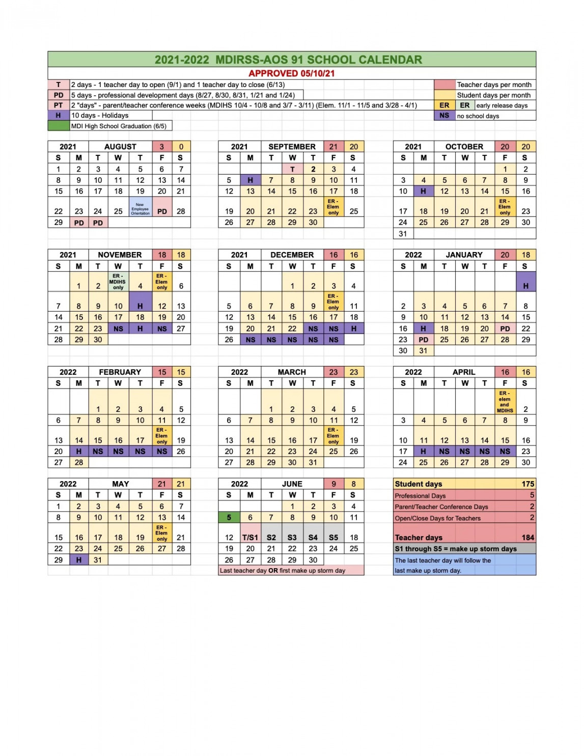 - School Calendar for AOS