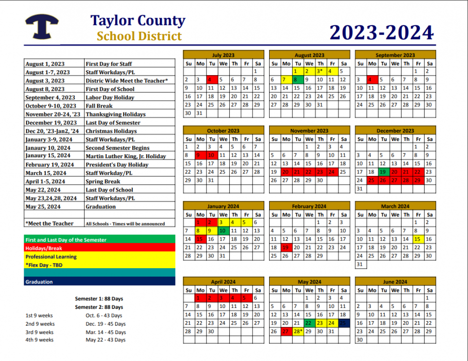 TCSD - Calendar  Taylor County Schools