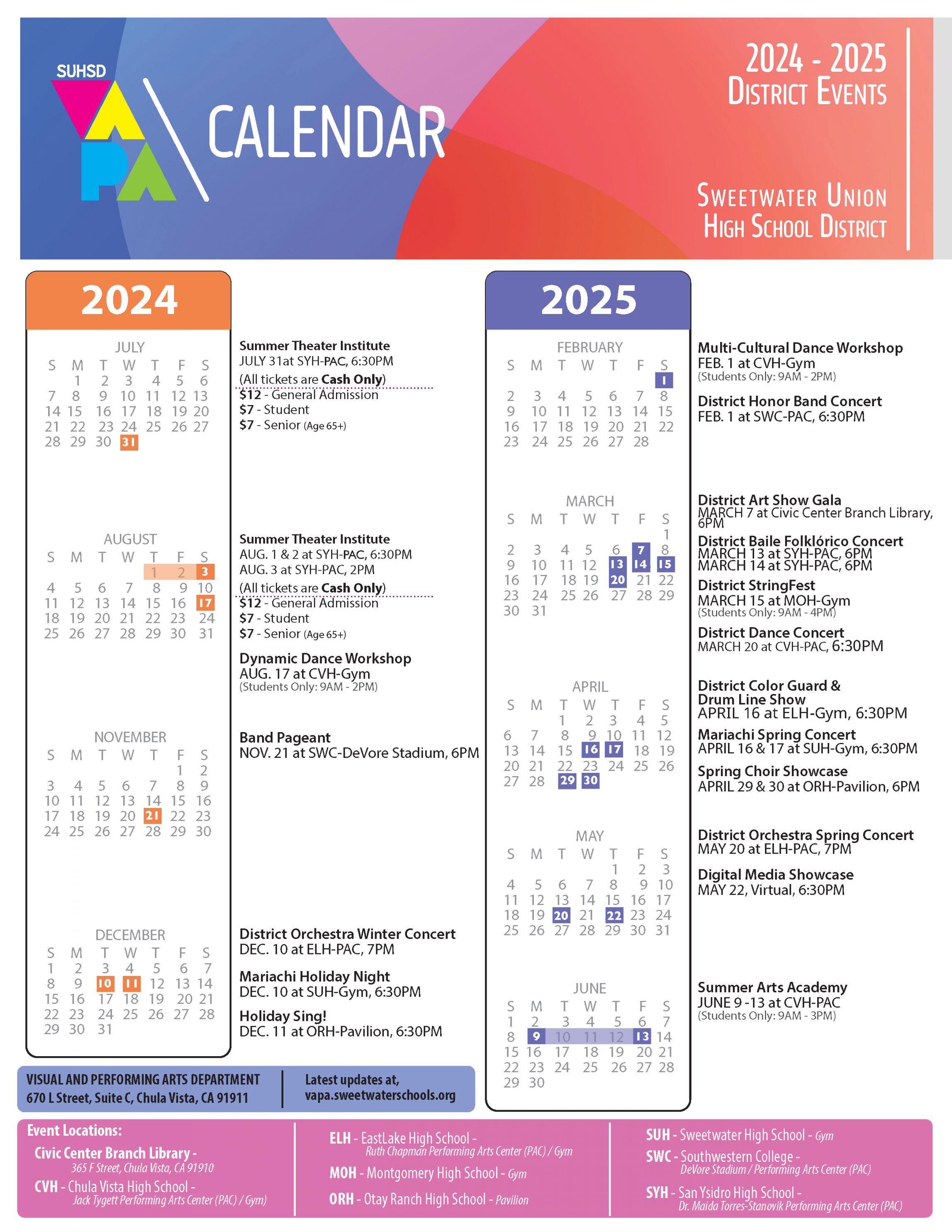 - VAPA Calendar – Visual and Performing Arts