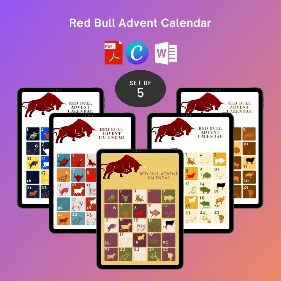 Red Bull Advent Calendar Printable Template in PDF, Word