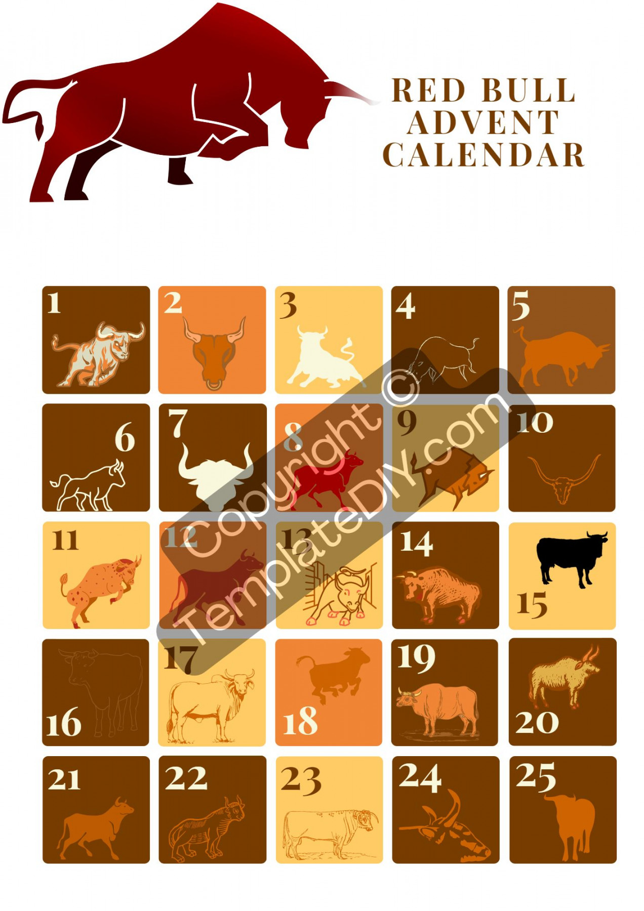 Red Bull Advent Calendar Printable Template in PDF, Word