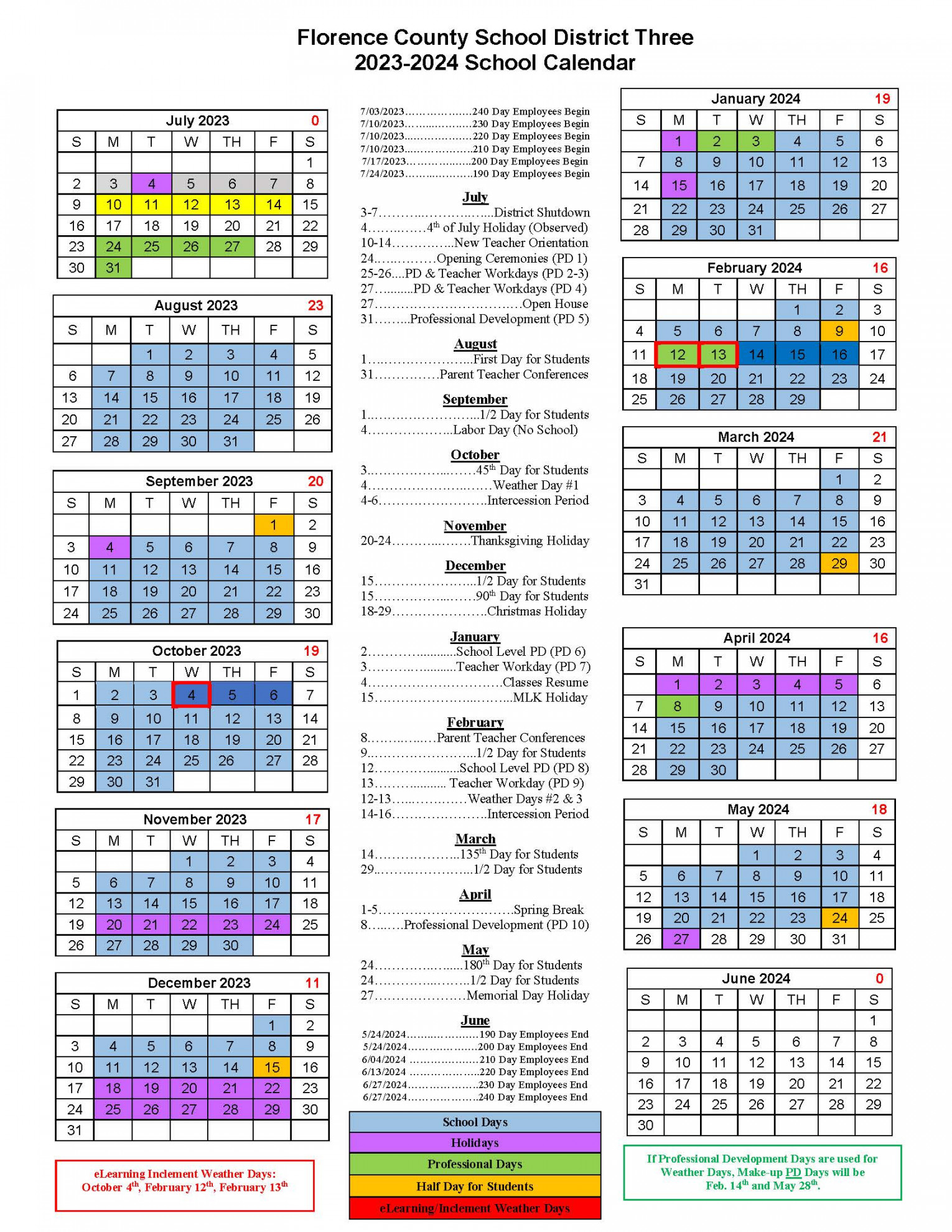 Board Approves - School Calendar - Florence County School