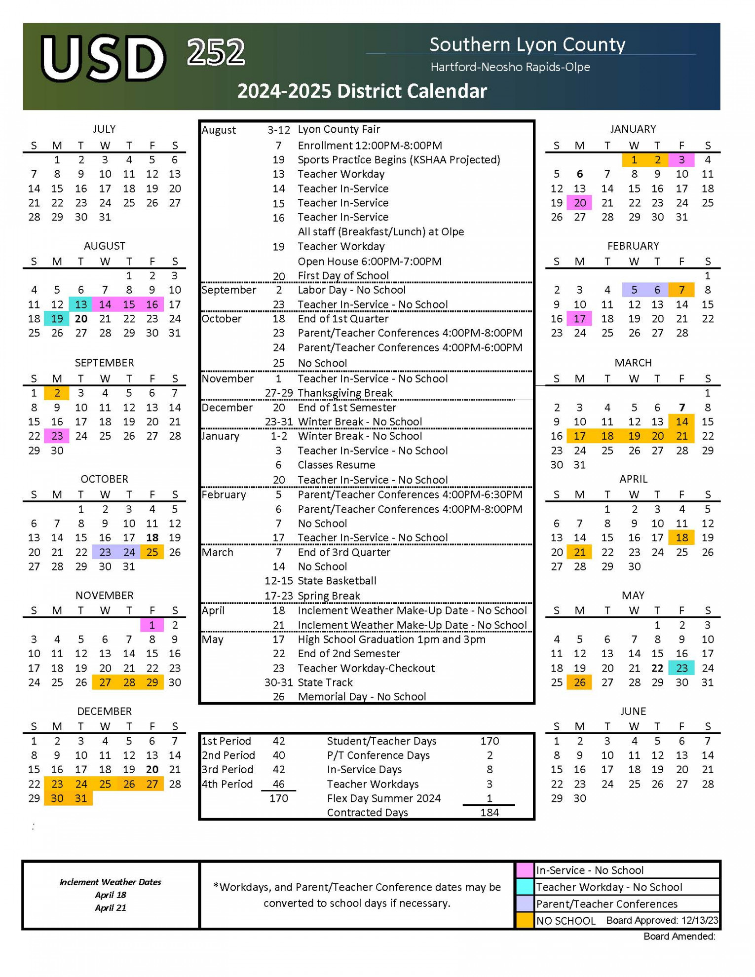 District Calendars  Southern Lyon County