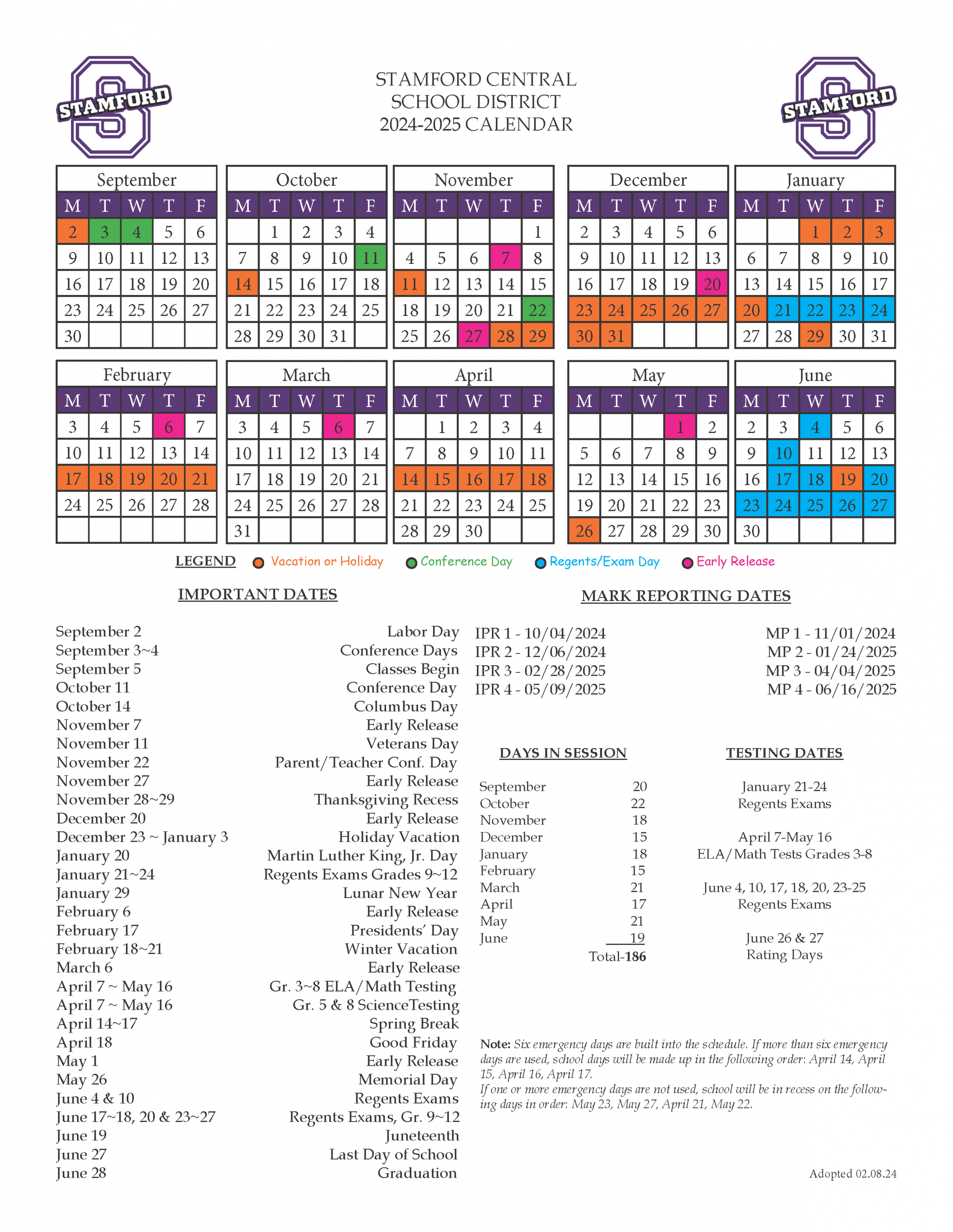 - School Calendar  Stamford Central School District